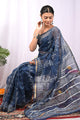 Elegant Indigo Dabu Print Kota Doria Saree