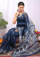 Indigo Dabu Print Kota Doria Saree with blouse