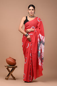 Printed Pure Cotton Mulmul Saree With Blouse