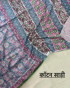 Graceful Hand Block Print Saree in Soft Cotton