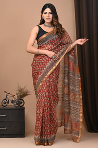 Exclusive Hand Block Printed Kota Doria Saree