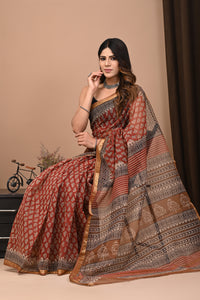 Exclusive Hand Block Printed Kota Doria Saree