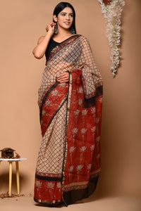 Hand Block Printed Kota Doria Saree