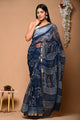 Pure Indigo Hand Block Butta Printed Kota Doria Saree