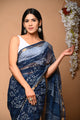 Pure Indigo Hand Block Butta Printed Kota Doria Saree