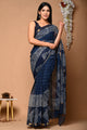 Pure Indigo Hand Block Printed Kota Doria Saree