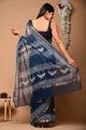 Pure Indigo Block Printed Kota Doria Saree