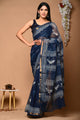 Pure Indigo Block Printed Kota Doria Saree