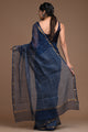 Astral Blue Pure Hand Block Printed Kota Doria Saree