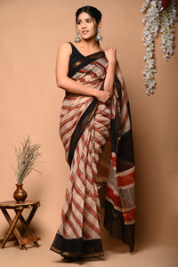 Multi Coloured Hand Block Printed Kota Doria Saree