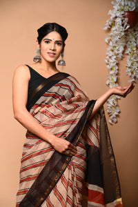 Multi Coloured Hand Block Printed Kota Doria Saree